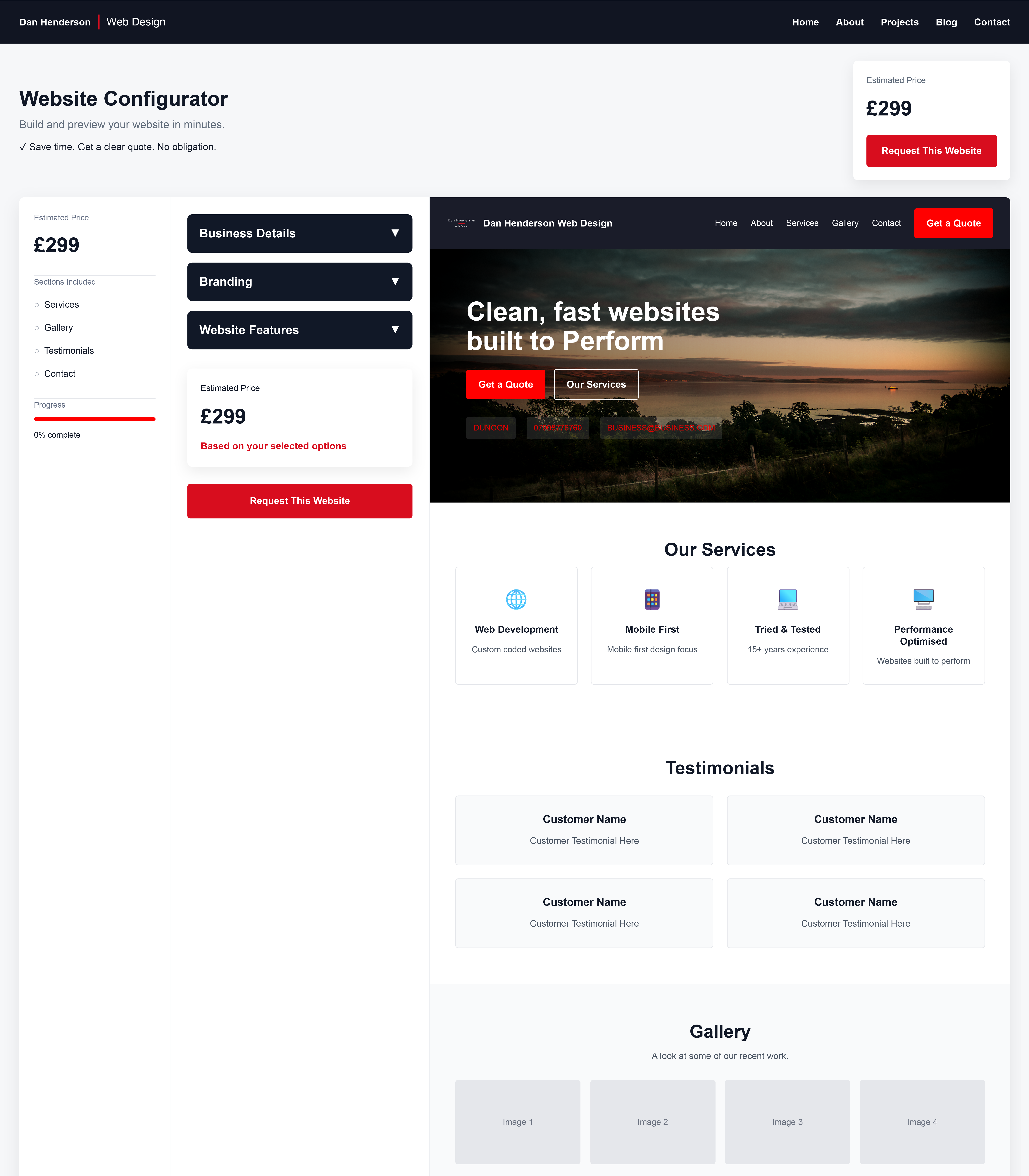 Website configurator preview